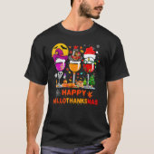 Wine Glasses Witch Santa Hat Pumpkin Happy Halloth Tシャツ (正面)