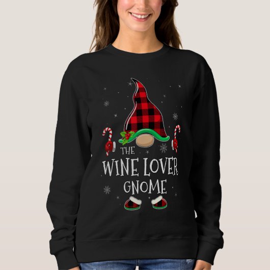 Wine Gnome Buffalo Plaid Matching Family Christma スウェットシャツ (正面)