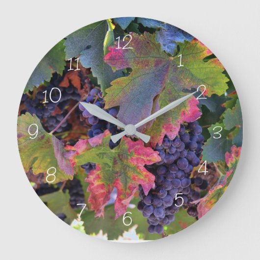 Wine Grape Vineyard Harvest Fall Colors Clock ラージ壁時計 (正面)