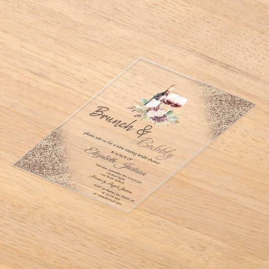 Wine Grapes Glitter Bokeh Brunch & Bubbly  アクリル招待状 (レイダウン)