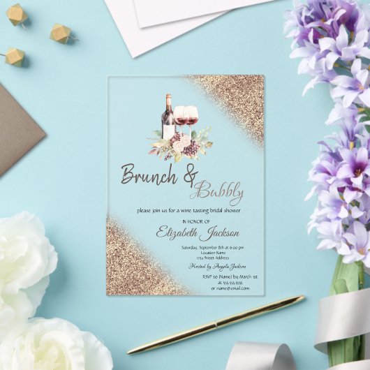 Wine Grapes Glitter Bokeh Brunch & Bubbly  アクリル招待状 (インサイチュ (ウェディング))