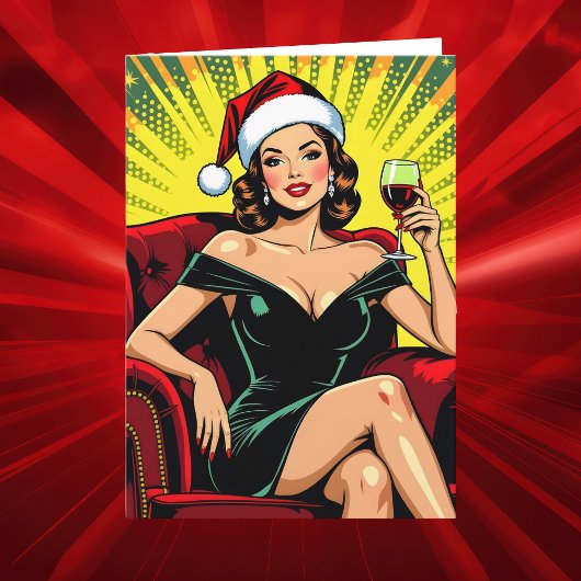 Wine Humor | Personalized Retro Pop Art Christmas シーズンカード