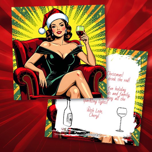 Wine Humor | Personalized Retro Pop Art Christmas シーズンカード
