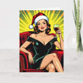 Wine Humor | Personalized Retro Pop Art Christmas シーズンカード (正面)