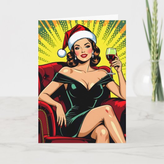 Wine Humor | Personalized Retro Pop Art Christmas シーズンカード (正面)