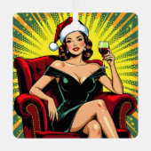 Wine Humor Retro Pop Art Christmas メタルオーナメント (正面)