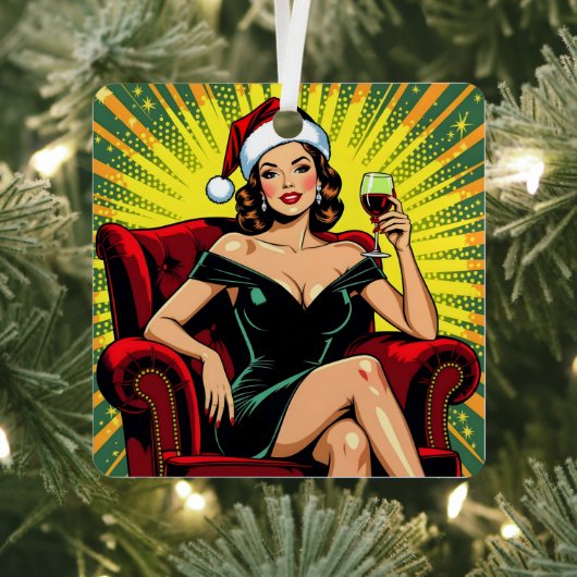 Wine Humor Retro Pop Art Christmas メタルオーナメント (インサイチュ)
