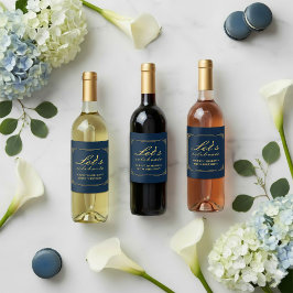 Wine Label Chic Luxury Navy Gold 80th Birthday ワインラベル