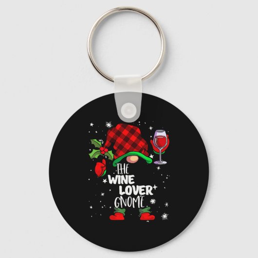 Wine Lover Gnome Red Buffalo Plaid Matching Family キーホルダー (正面)