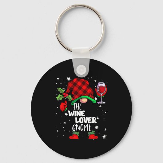 Wine Lover Gnome Red Buffalo Plaid Matching Family キーホルダー (正面)