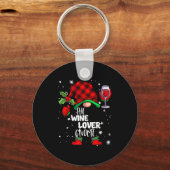 Wine Lover Gnome Red Buffalo Plaid Matching Family キーホルダー (正面)