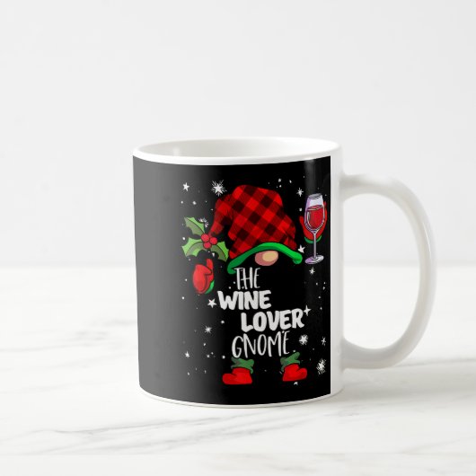 Wine Lover Gnome Red Buffalo Plaid Matching Family コーヒーマグカップ (右)