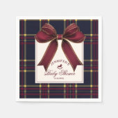 Wine Red Bow Rocking horse plaid Baby Shower スタンダードカクテルナプキン (正面)