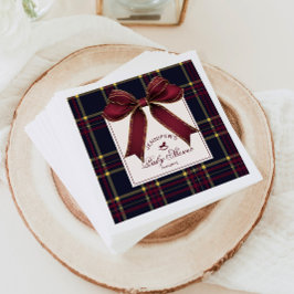 Wine Red Bow Rocking horse plaid Baby Shower スタンダードカクテルナプキン
