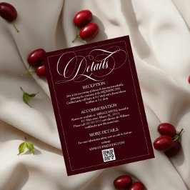 Wine Red Elegant Calligraphy Wedding Details エンクロージャーカード