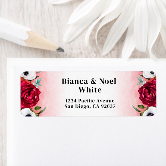 Wine Red Floral Return Address Labels ラベル (インサイチュ)