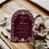 Wine Red Mexican Floral Wedding Invitation 招待状