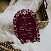 Wine Red Mexican Floral Wedding Invitation 招待状