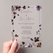Wine Red Plum Mauve Fall Floral Wedding アクリル招待状 (インサイチュ (ポータブル))