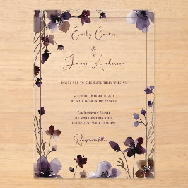 Wine Red Plum Mauve Fall Floral Wedding アクリル招待状