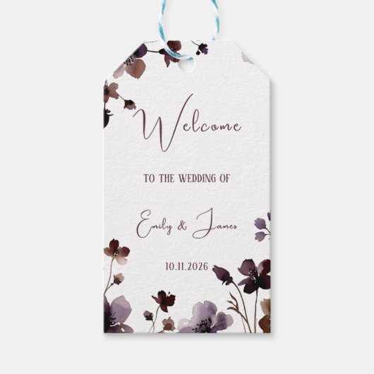Wine Red Plum Mauve Fall Floral Wedding ギフトタグ (正面)