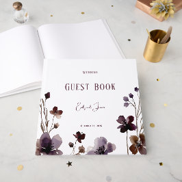 Wine Red Plum Mauve Fall Floral Wedding ゲストブック