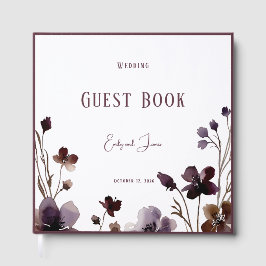 Wine Red Plum Mauve Fall Floral Wedding ゲストブック
