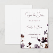 Wine Red Plum Mauve Fall Floral Wedding セーブザデート (正面/裏面)