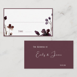 Wine Red Plum Mauve Fall Floral Wedding プレイスカード