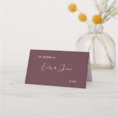 Wine Red Plum Mauve Fall Floral Wedding プレイスカード (裏面)