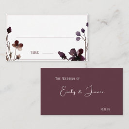 Wine Red Plum Mauve Fall Floral Wedding プレイスカード