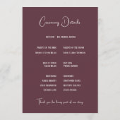 Wine Red Plum Mauve Fall Floral Wedding プログラム (裏面)