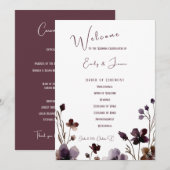 Wine Red Plum Mauve Fall Floral Wedding プログラム (正面/裏面)
