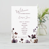 Wine Red Plum Mauve Fall Floral Wedding プログラム (スタンド正面)