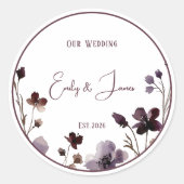 Wine Red Plum Mauve Fall Floral Wedding ラウンドシール (正面)