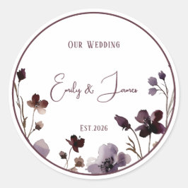 Wine Red Plum Mauve Fall Floral Wedding ラウンドシール
