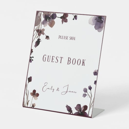 Wine Red Plum Mauve Fall Floral Wedding 台座サイン (正面)