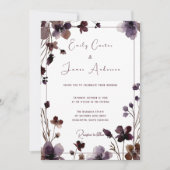 Wine Red Plum Mauve Fall Floral Wedding 招待状 (正面)