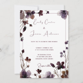 Wine Red Plum Mauve Fall Floral Wedding 招待状