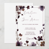 Wine Red Plum Mauve Fall Floral Wedding 招待状 (正面/裏面)