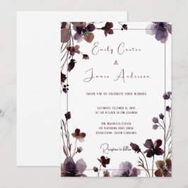Wine Red Plum Mauve Fall Floral Wedding 招待状