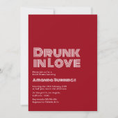 Wine Red Script Drunk in Love Retro Bridal Shower 招待状 (正面)