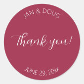 Wine Red Stylized'結婚S Thank You ラウンドシール (正面)