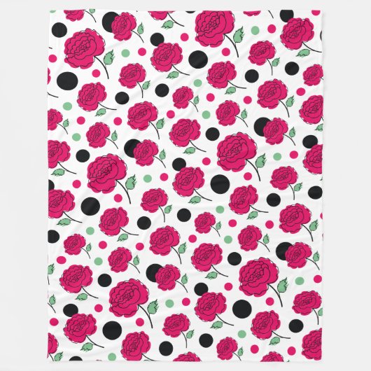 Wine Rose Green Polka Dot Graphic Pattern Modern   フリースブランケット (正面)