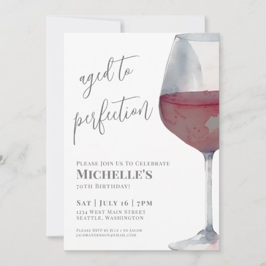 Wine Simple 70th Birthday Party 招待状 (正面)