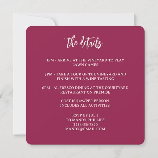 Wine Stain Bachelorette Party Invitation 招待状 (裏面)