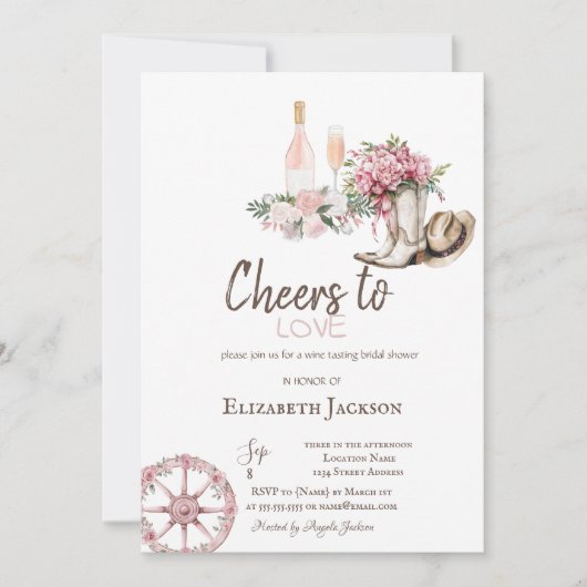 Wine Tasting Floral Western Bridal Shower  招待状 (正面)
