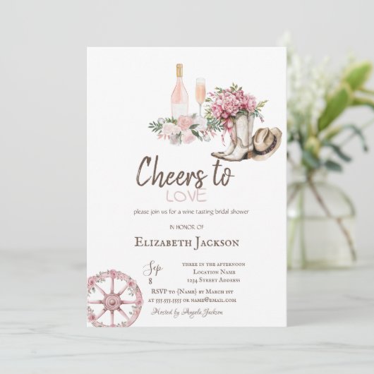 Wine Tasting Floral Western Bridal Shower 招待状 (スタンド正面)