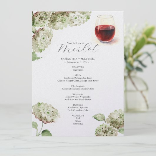 Wine Tasting Food Menu | Hydrangeas メニュー (スタンド正面)