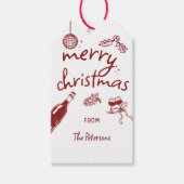 Wine Tasting Holiday Christmas Party Hand-Drawn ギフトタグ (正面)